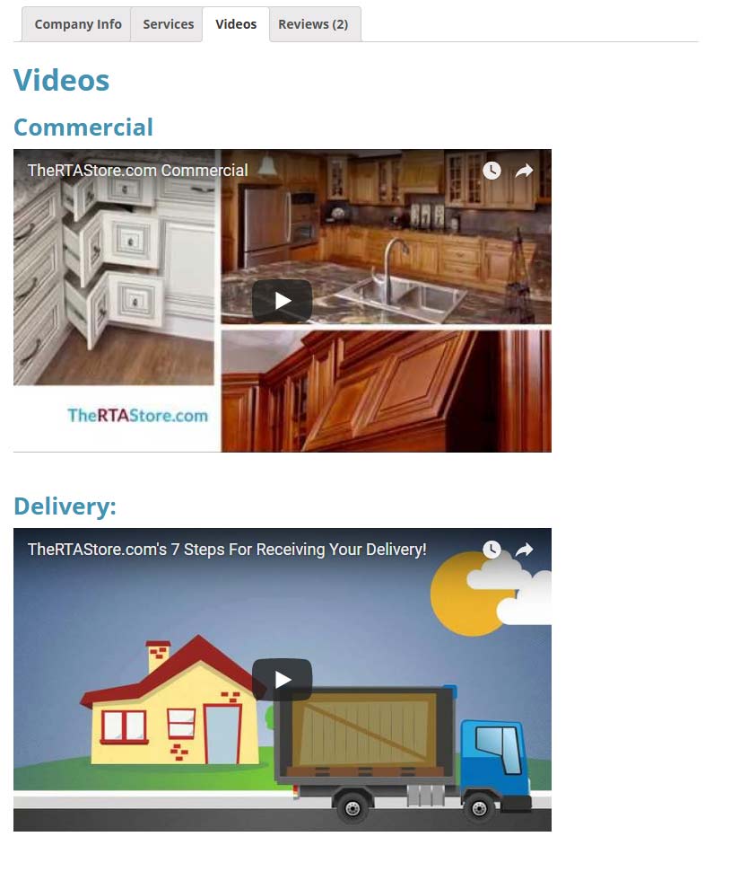 premium kitchen directory listing videos tab